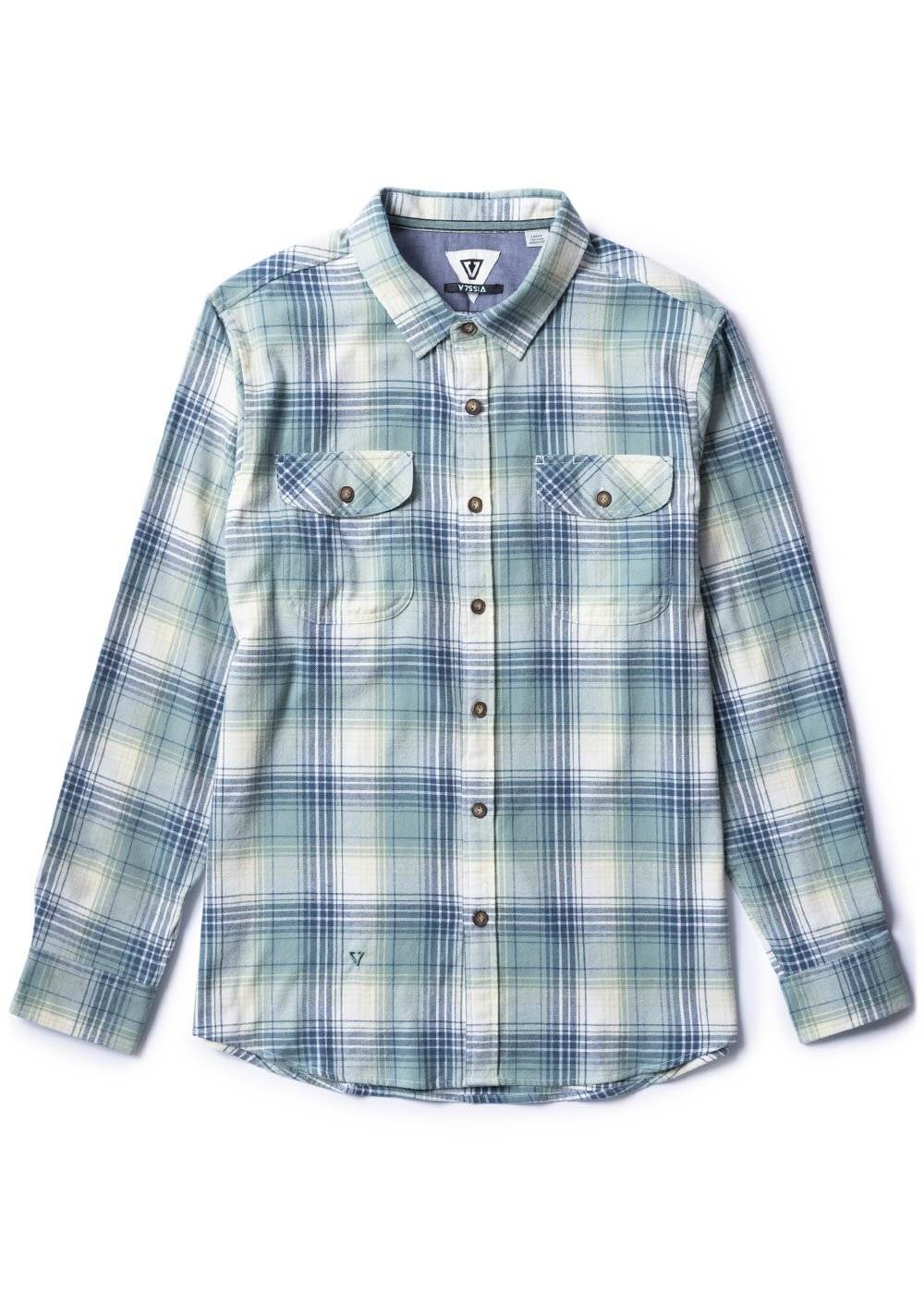 Vissla Central Coast Eco LS Flannel in Phantom, front view.