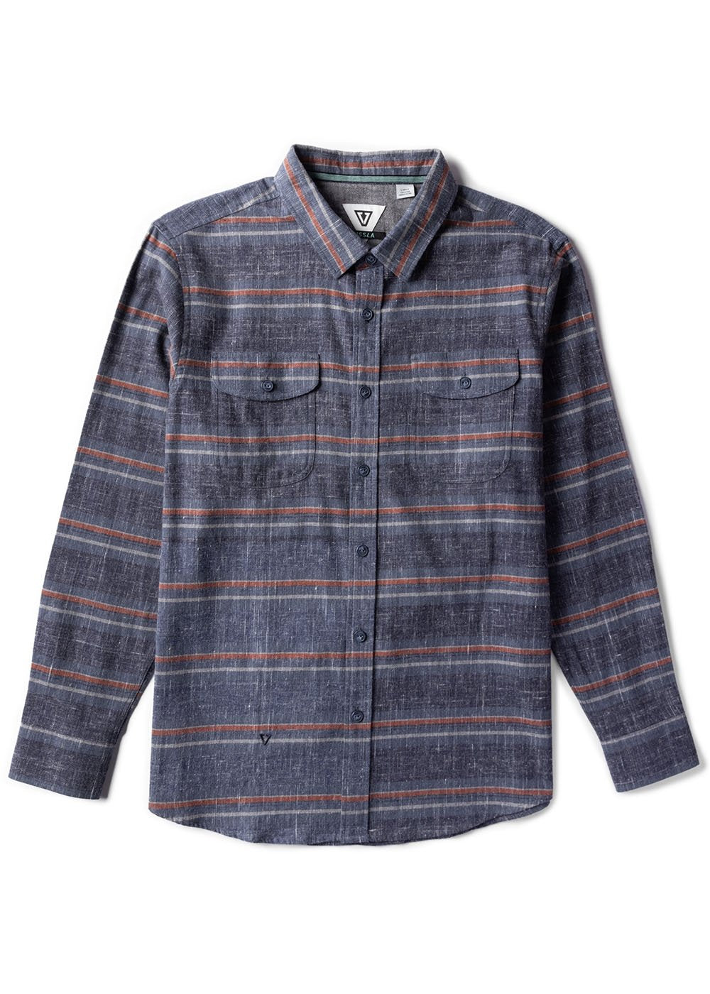 Vissla Central Coast Eco LS Flannel in Phantom, front view.