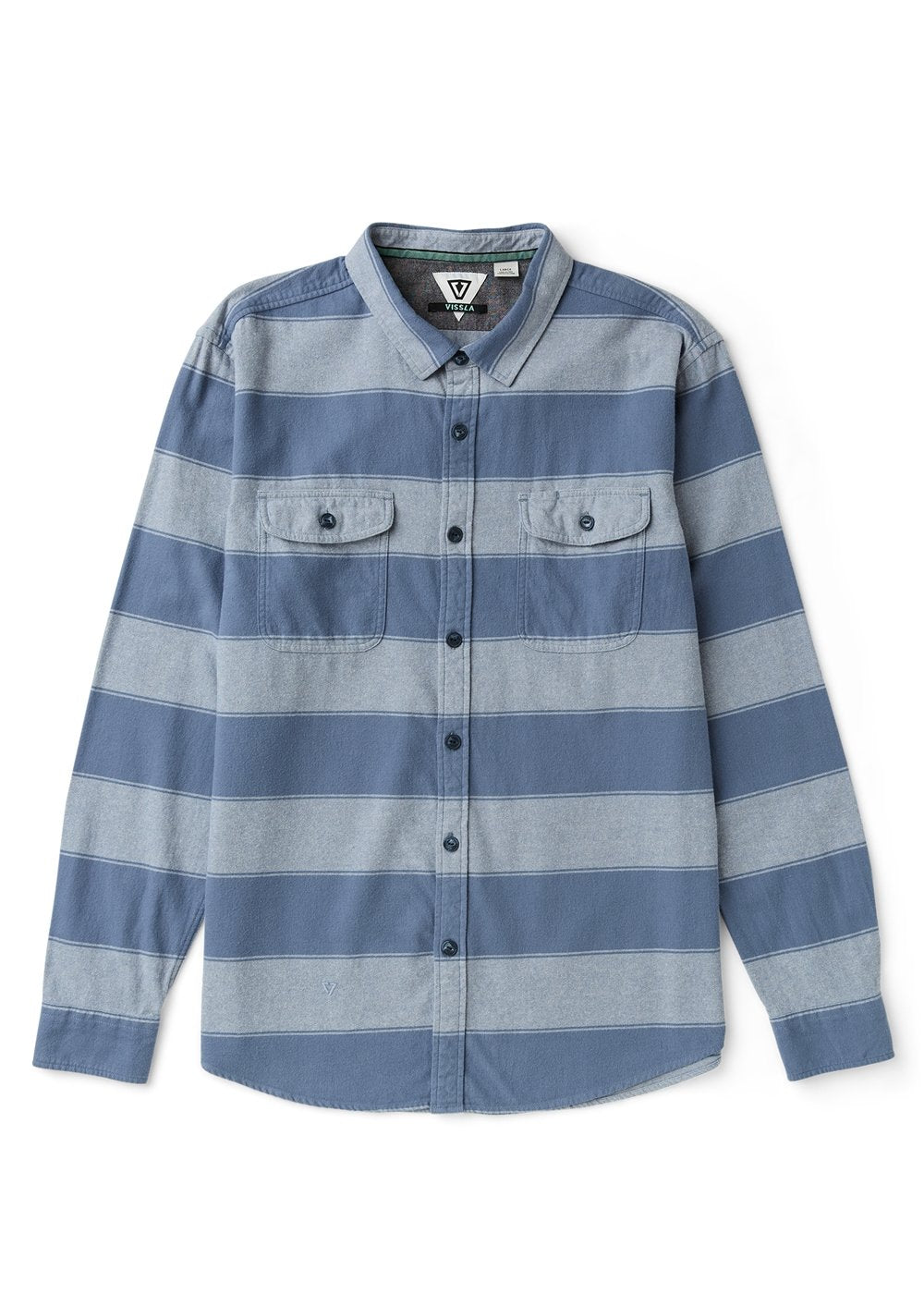 Vissla Central Coast Eco LS Flannel in Phantom, front view.