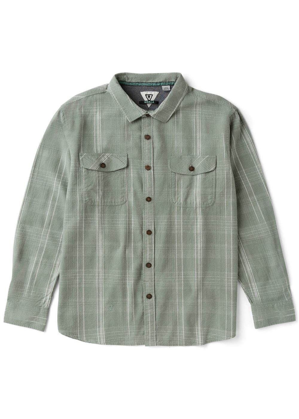 Vissla Central Coast Eco LS Flannel in Phantom, front view.