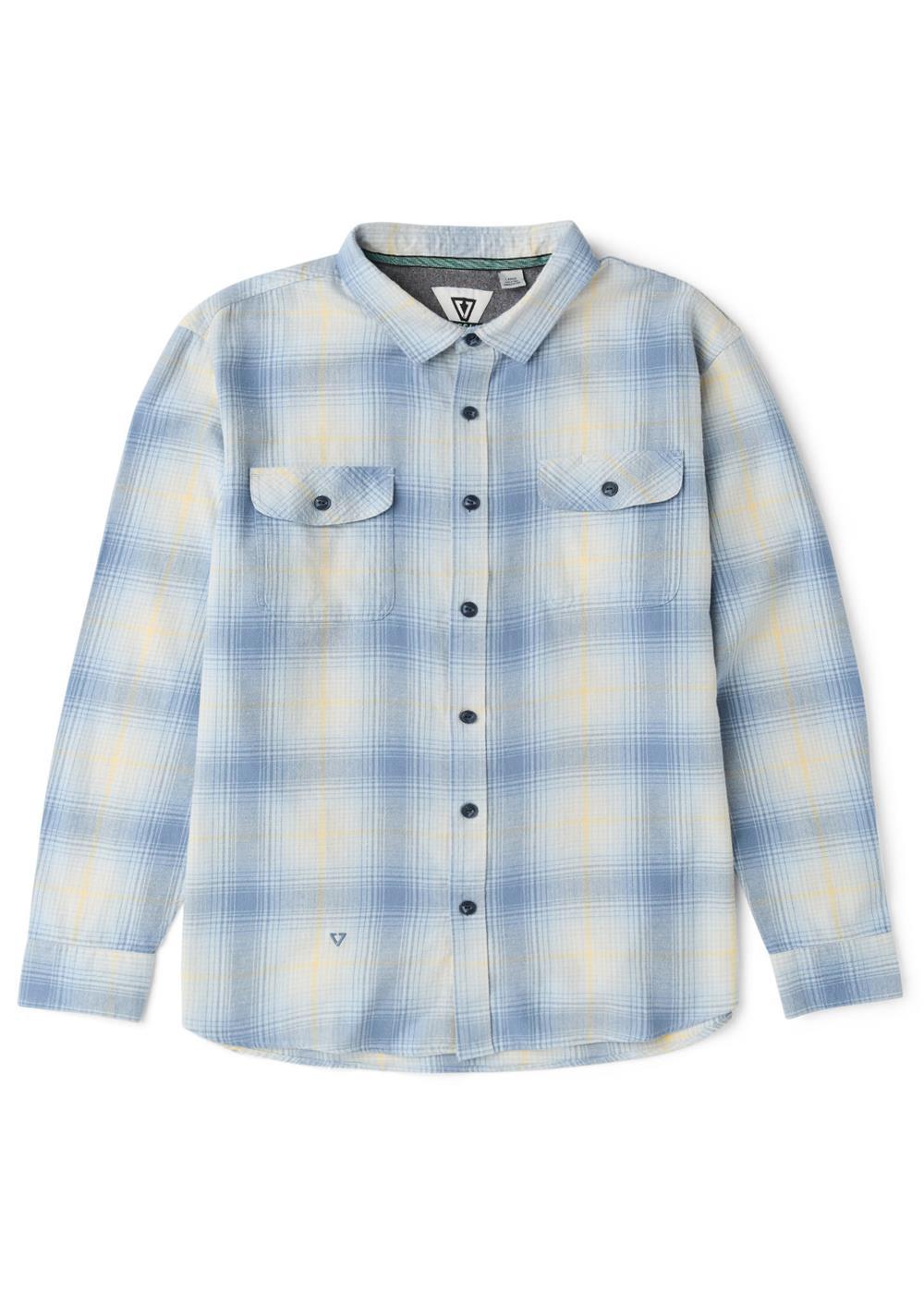 Vissla Central Coast Eco LS Flannel in Phantom, front view.