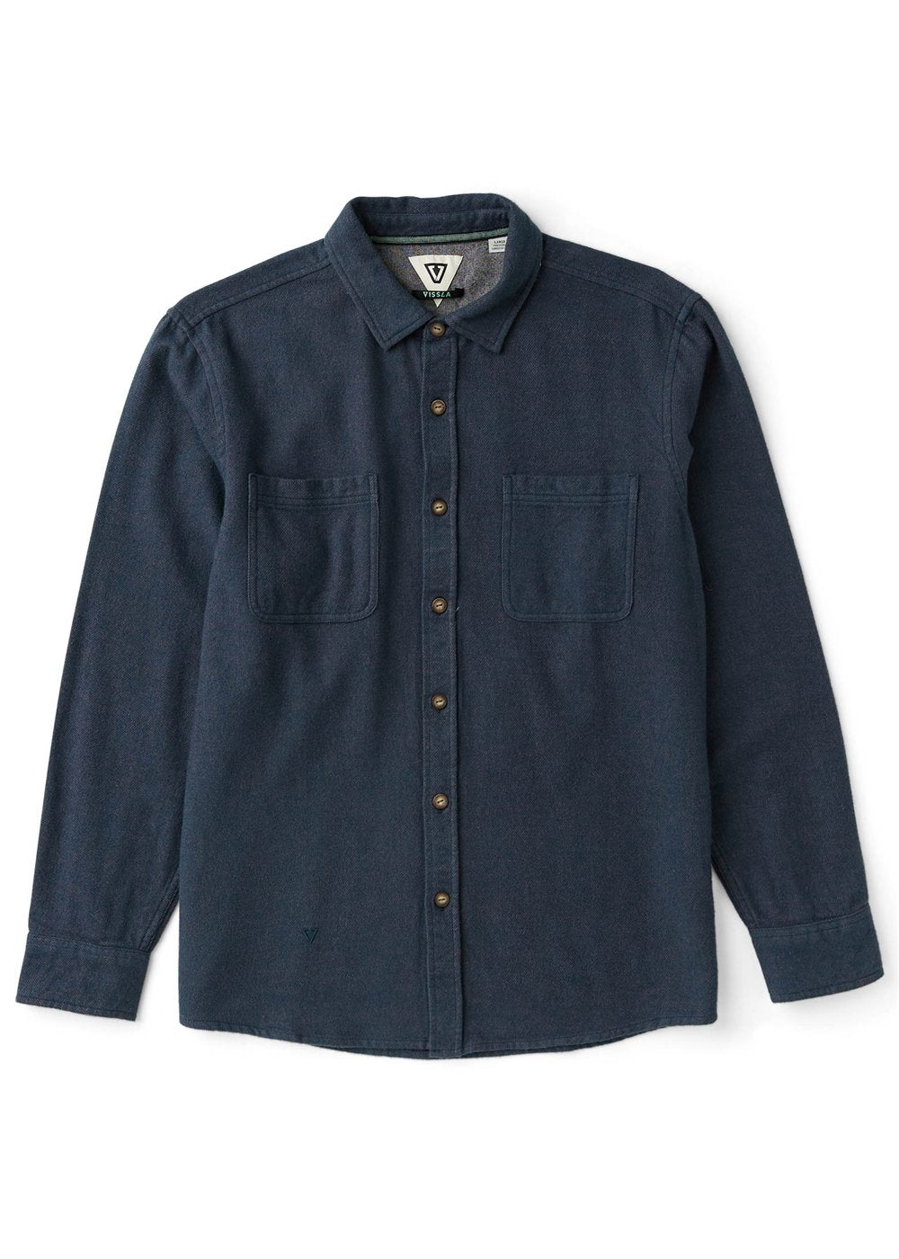 Vissla Shaper Eco LS Flannel shirt in shark gray with long sleeves and chest pockets.