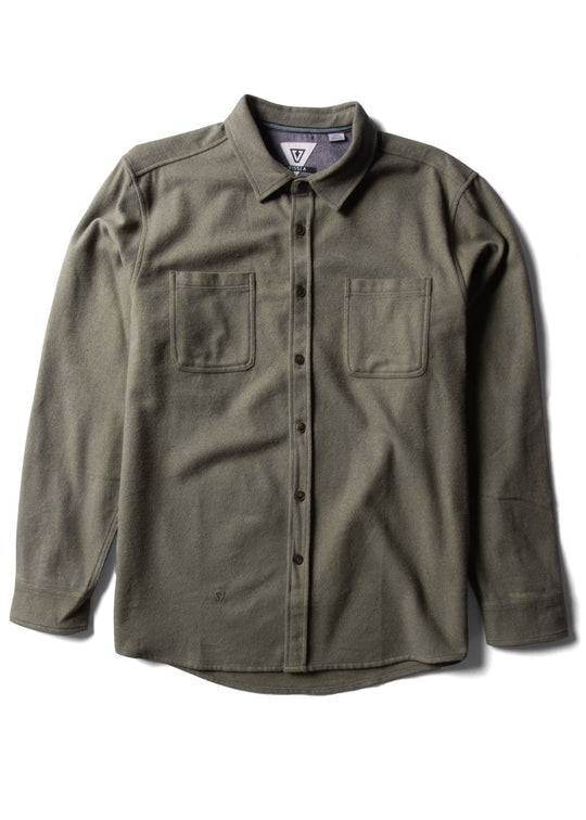 Vissla Shaper Eco LS Flannel shirt in shark gray with long sleeves and chest pockets.