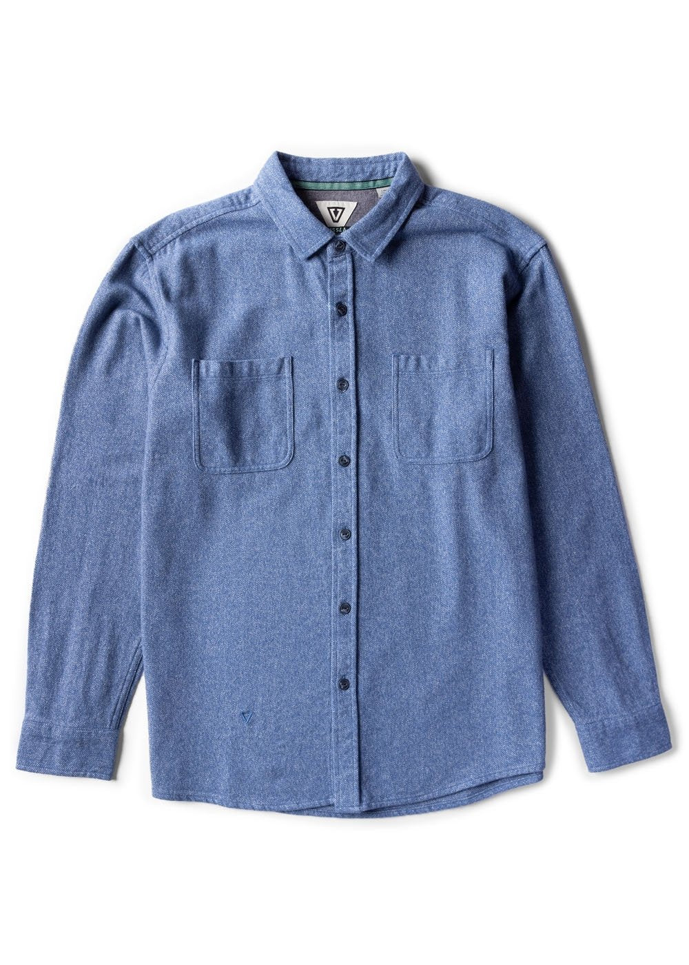 Vissla Shaper Eco LS Flannel shirt in shark gray with long sleeves and chest pockets.