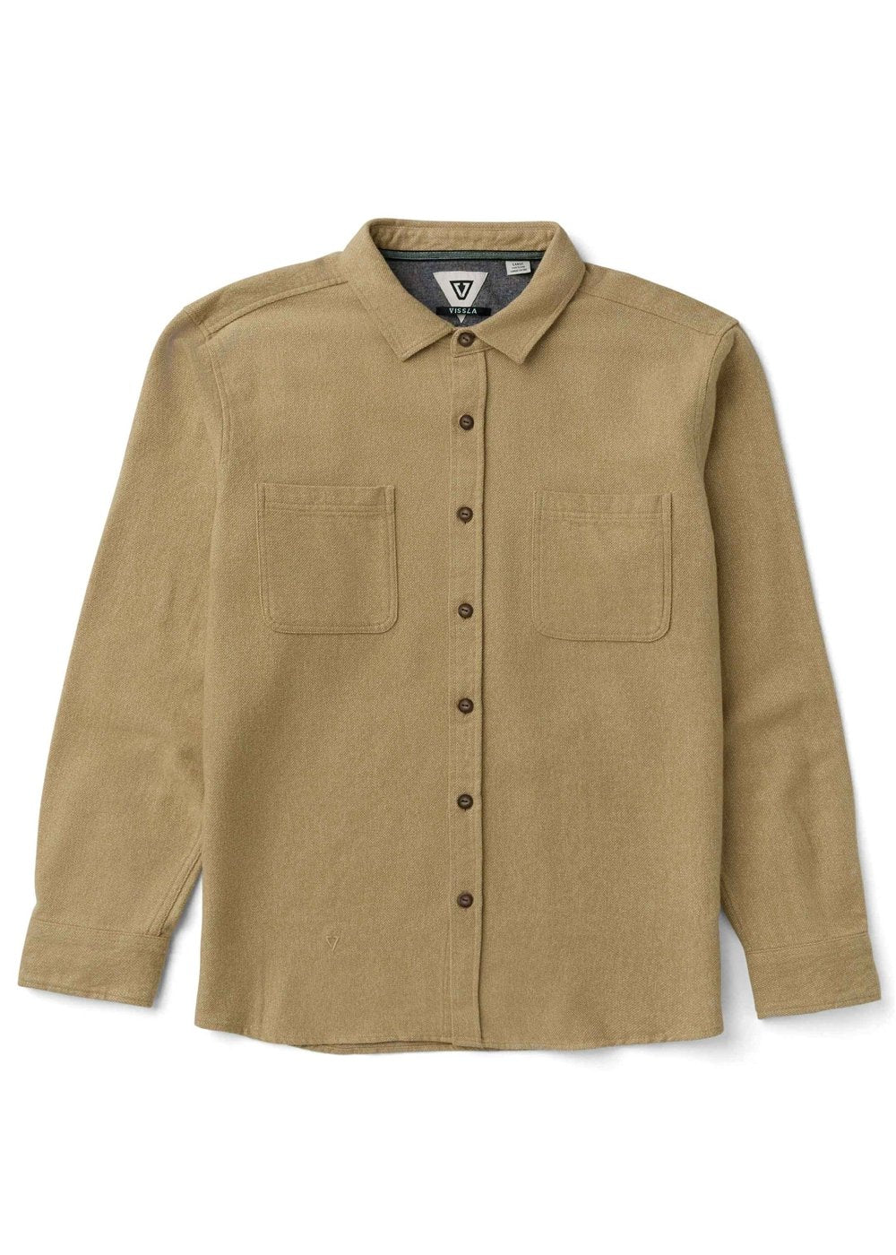 Vissla Shaper Eco LS Flannel shirt in shark gray with long sleeves and chest pockets.