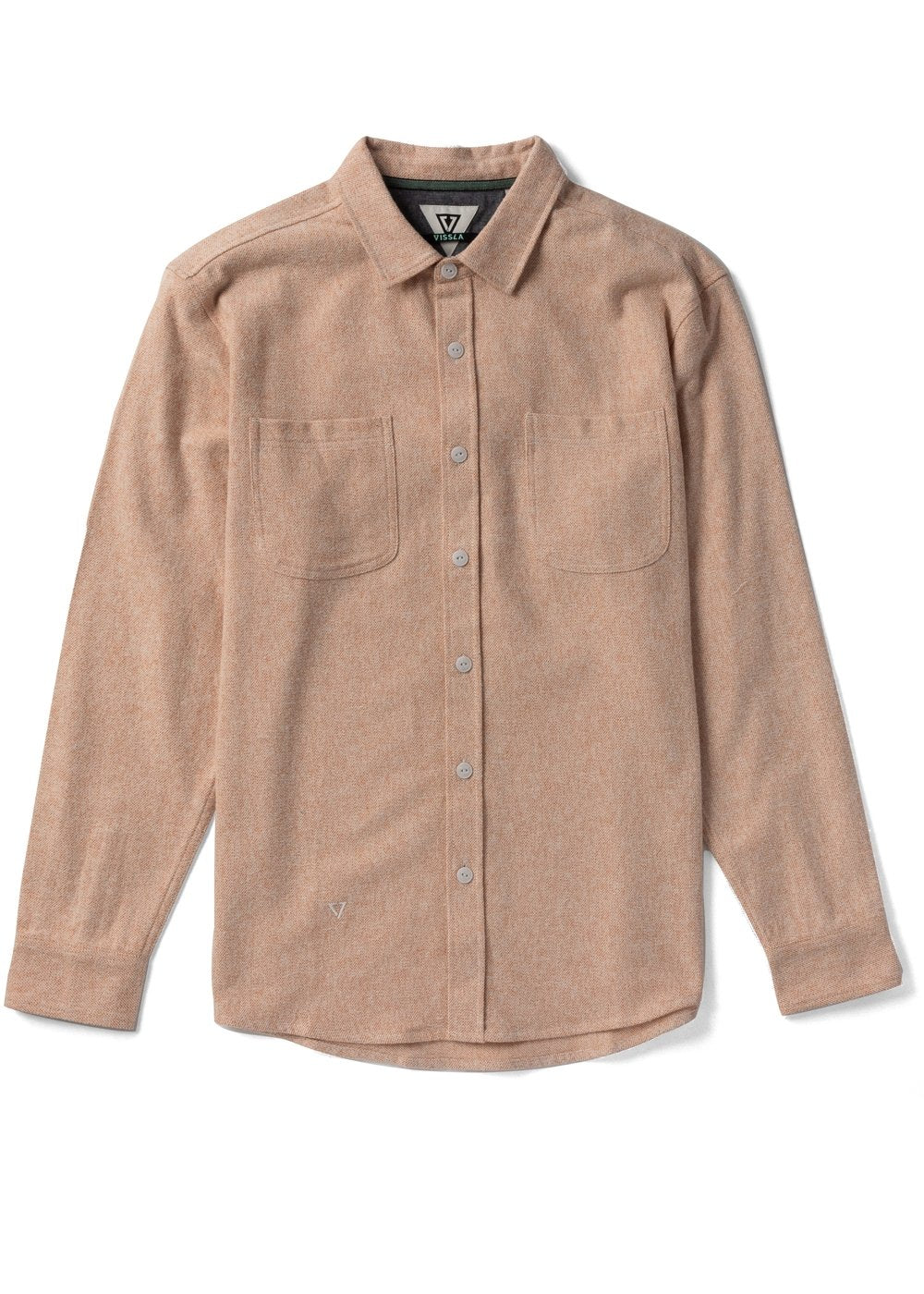 Vissla Shaper Eco LS Flannel shirt in shark gray with long sleeves and chest pockets.