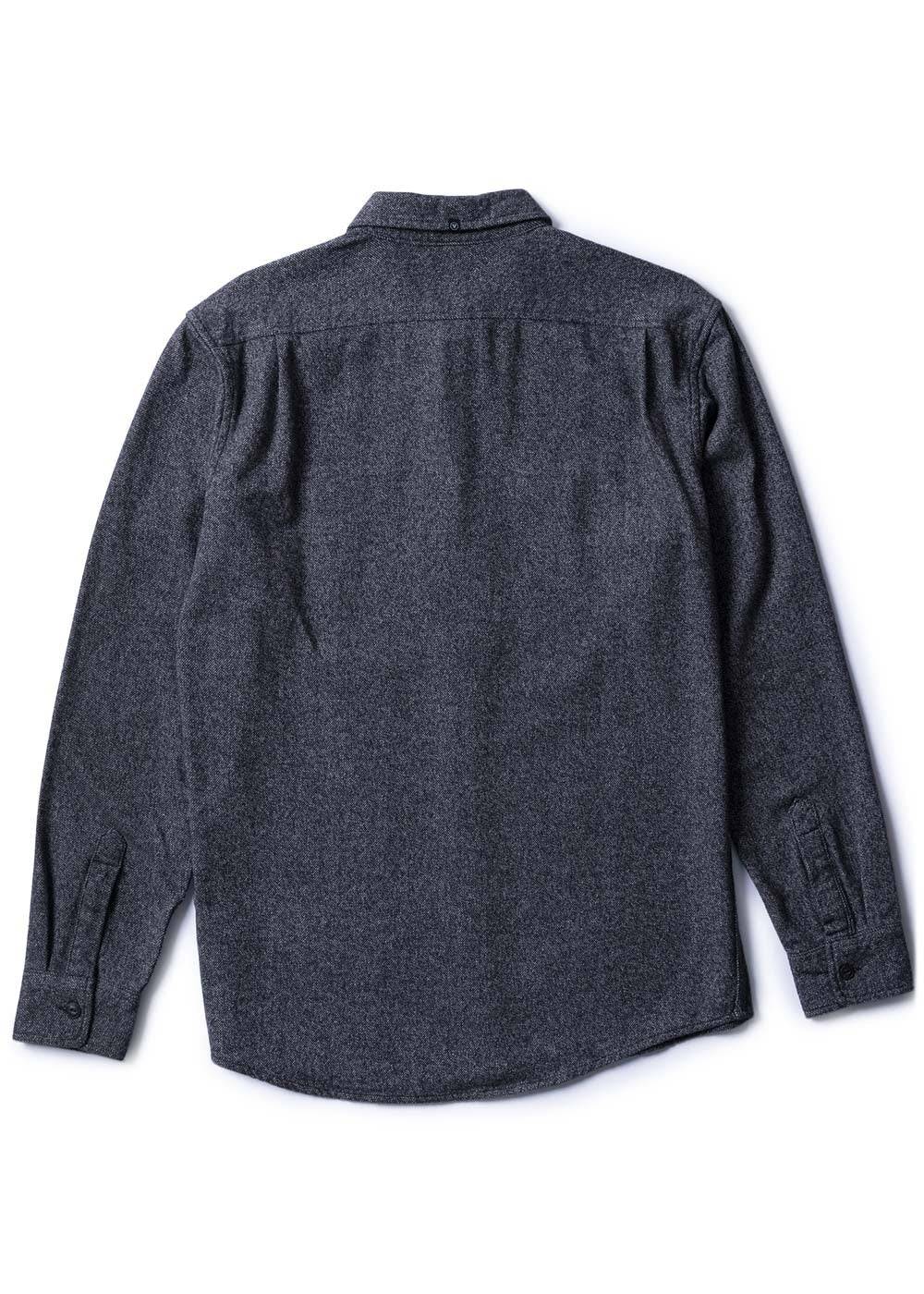 Vissla Shaper Eco Flannel in black, back view of long sleeve shirt.