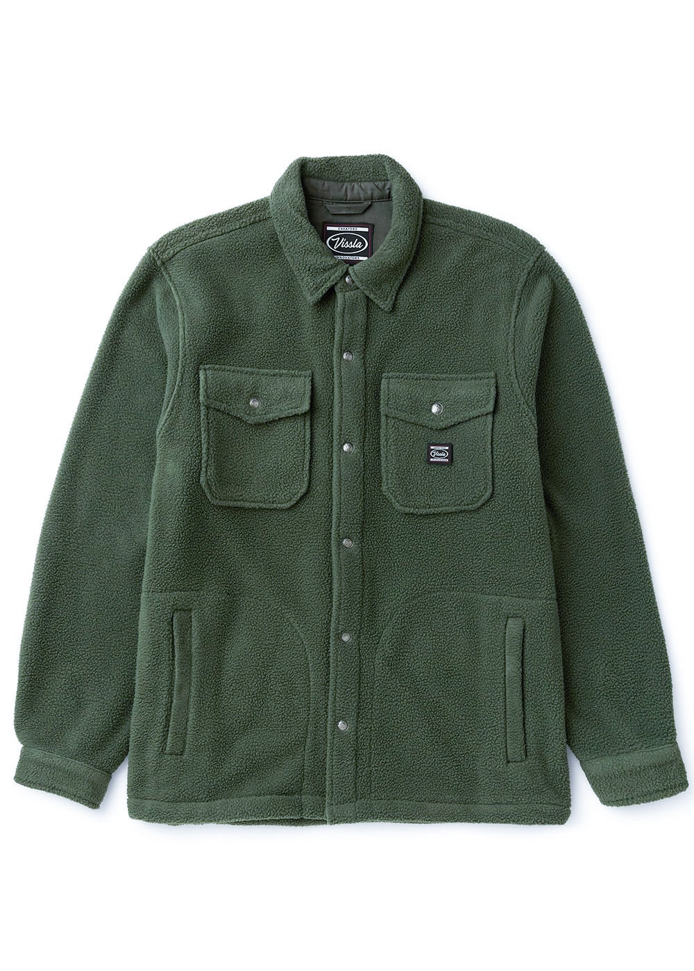 Vissla Peaks Sherpa Woven Shirt in Fired Brick with striped design, front view.
