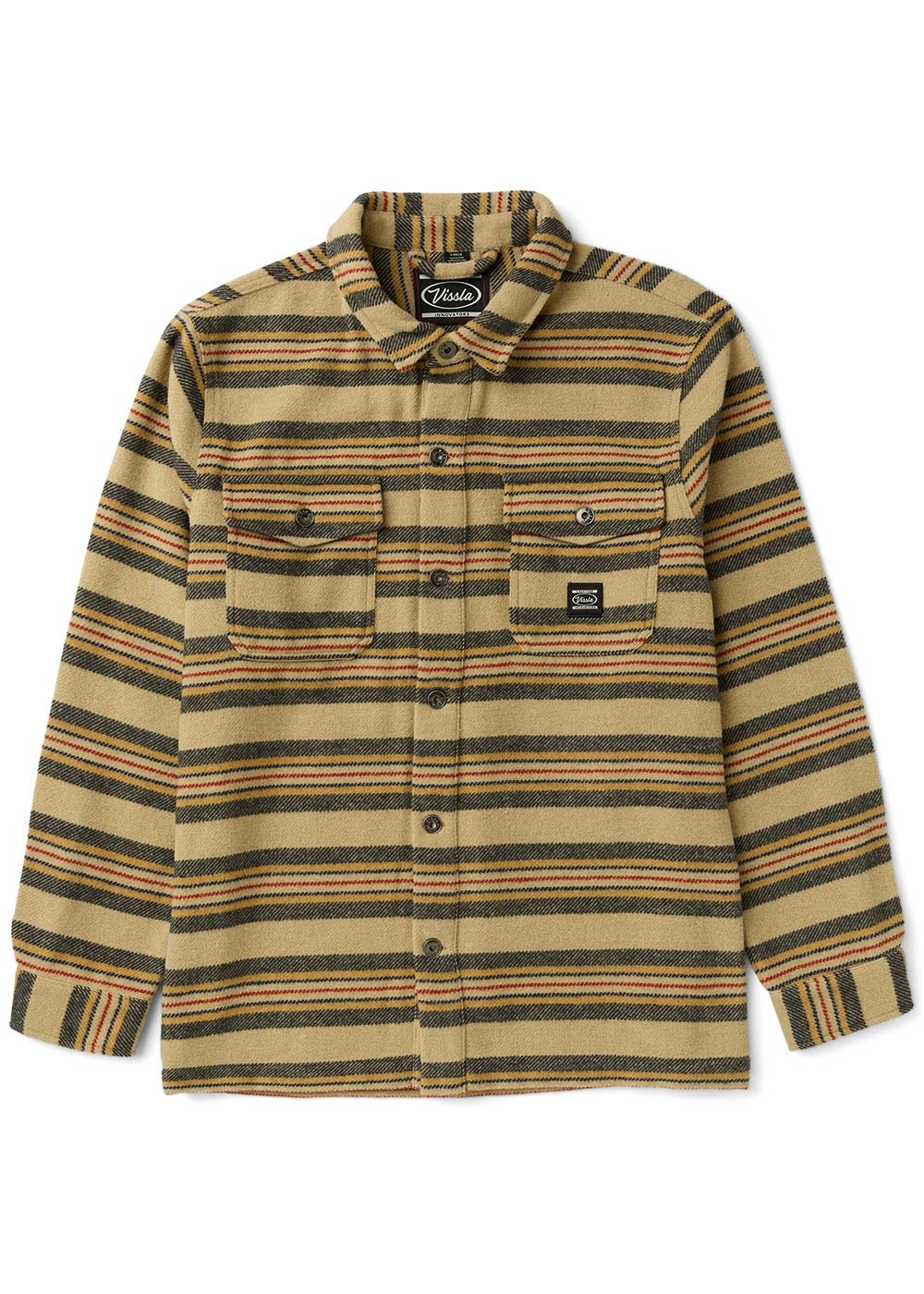 Vissla West Coast Overshirt in navy with blue patterns, front view.
