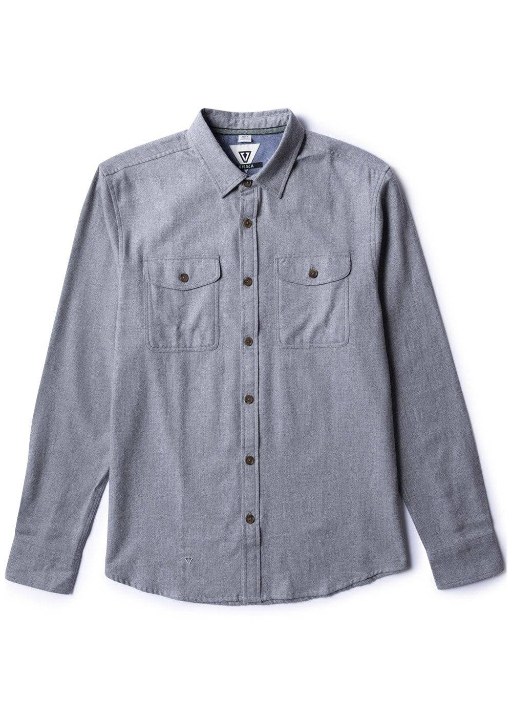 Back view of Vissla Go To Shirt in grey heather, long sleeve design.