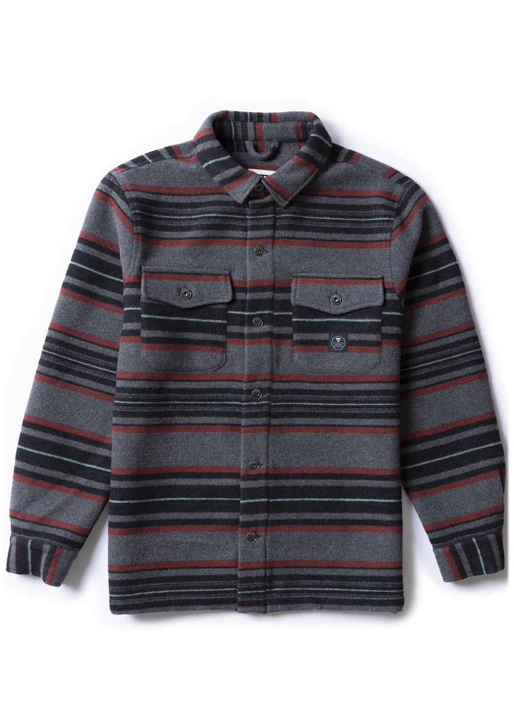 Vissla West Coast Overshirt in navy with blue patterns, front view.