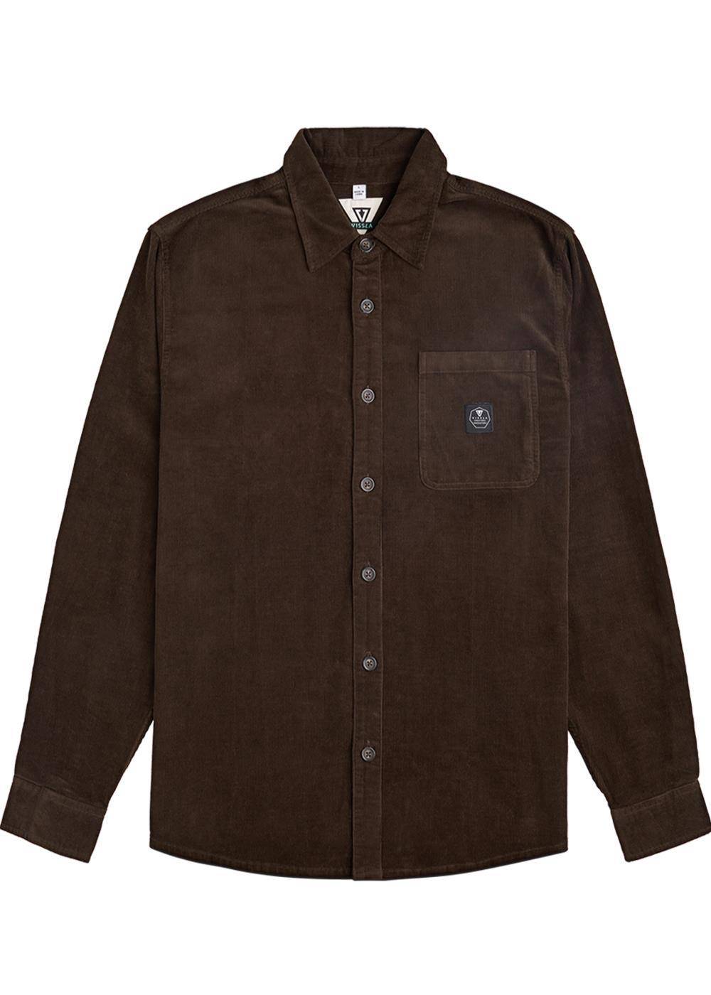 Back view of Vissla Doheny Woven Shirt in java color, long sleeve design.