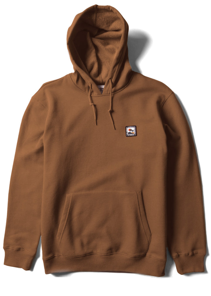 Vissla Solid Sets Eco PO Hoodie in stone blue with front pocket and logo.