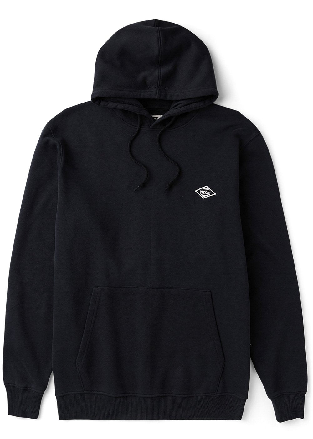 Vissla Solid Sets Eco PO Hoodie in stone blue with front pocket and logo.