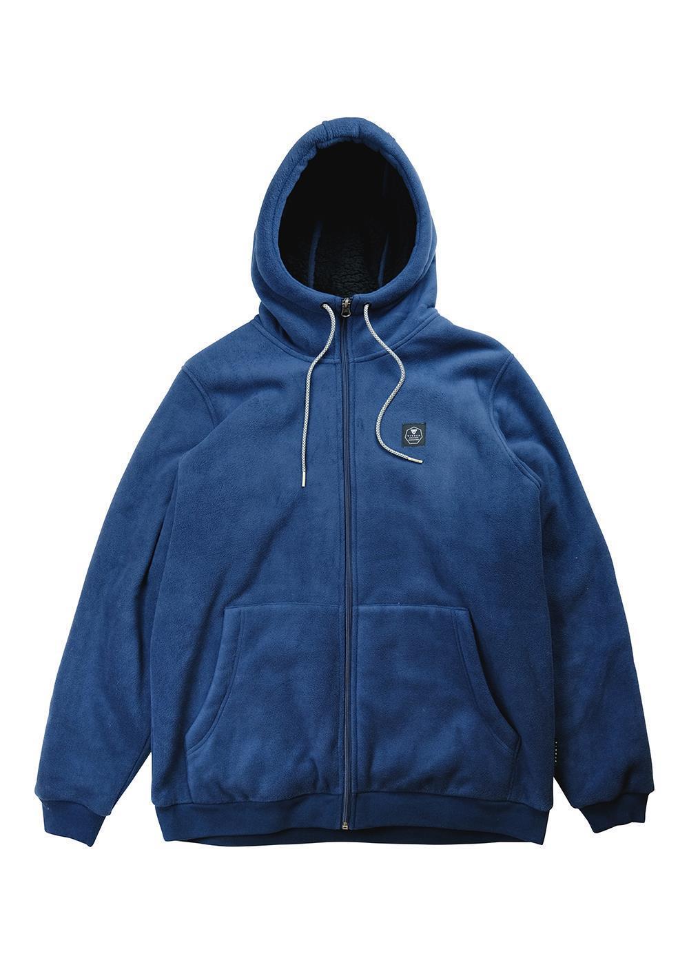 Vissla Eco-Zy Sherpa Fleece jacket in Dark Naval, closed front view.