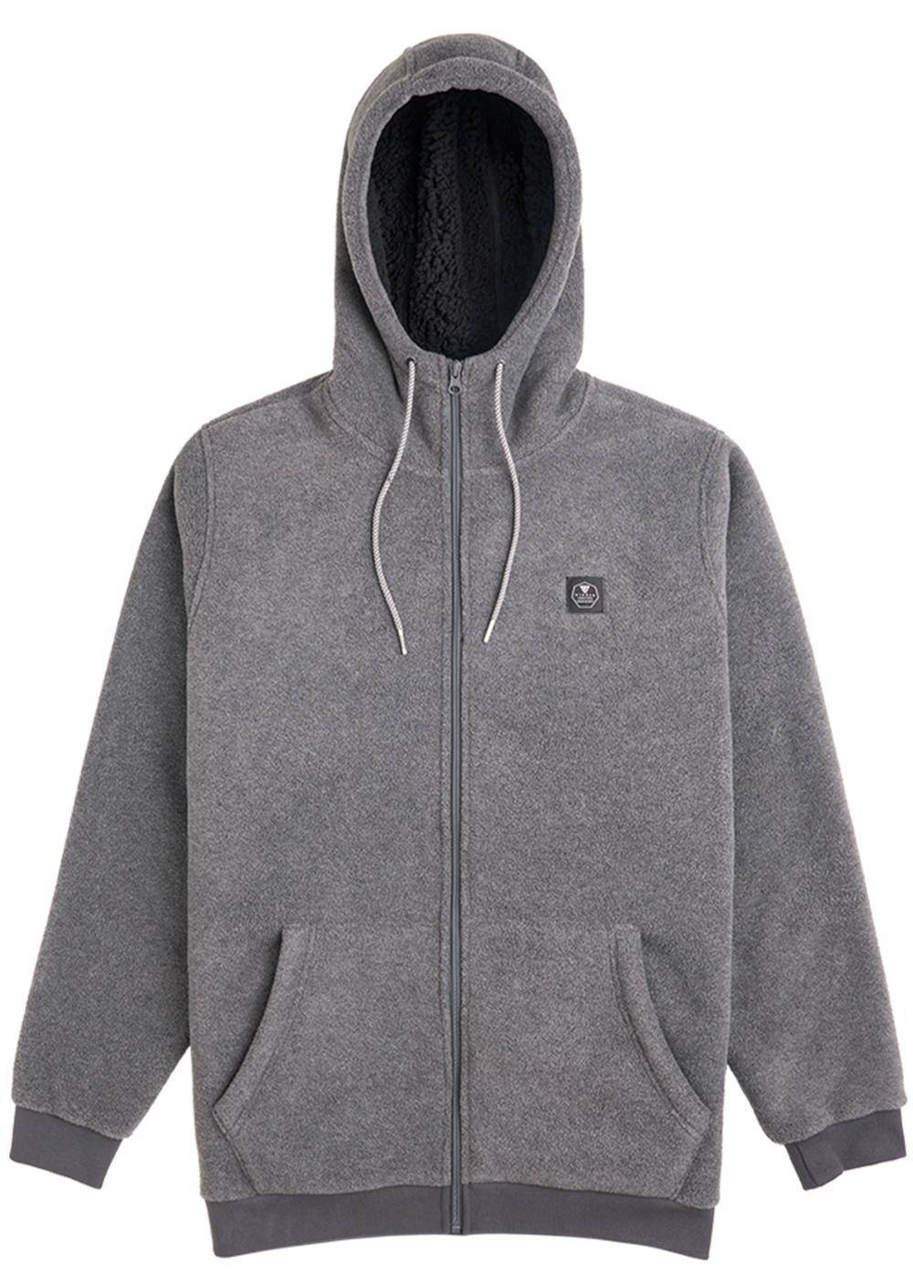 Vissla Eco-zy Polar Zip Hoodie Fleece in charcoal, front view.