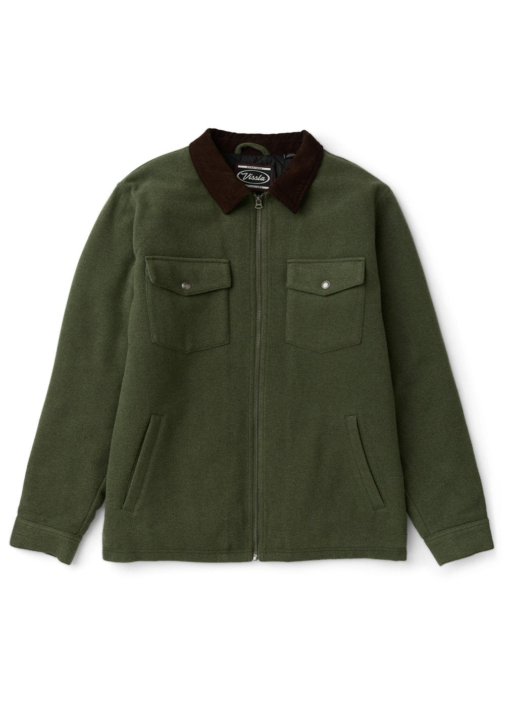 Vissla Buffalo Jacket with striped pattern and sherpa collar, front view.