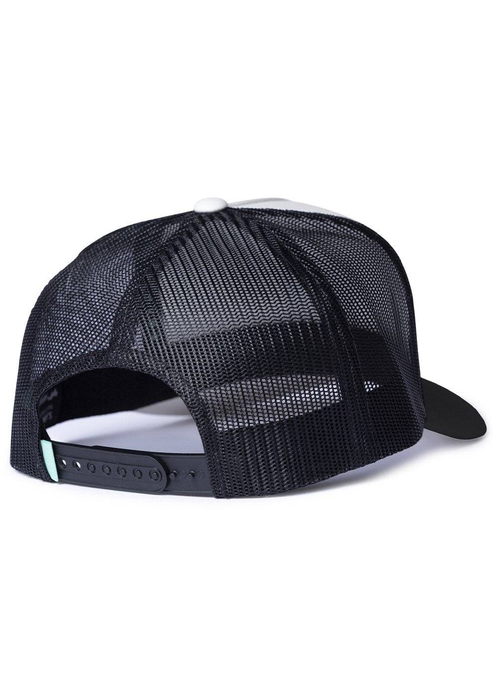 Back view of Vissla Solid Sets Eco Trucker Hat with adjustable snapback closure.