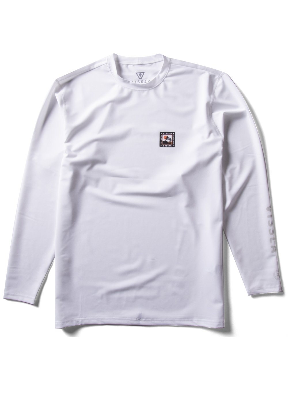 Vissla Easy Seas Eco L/S Lycra in dusk blue, front view with small chest logo.