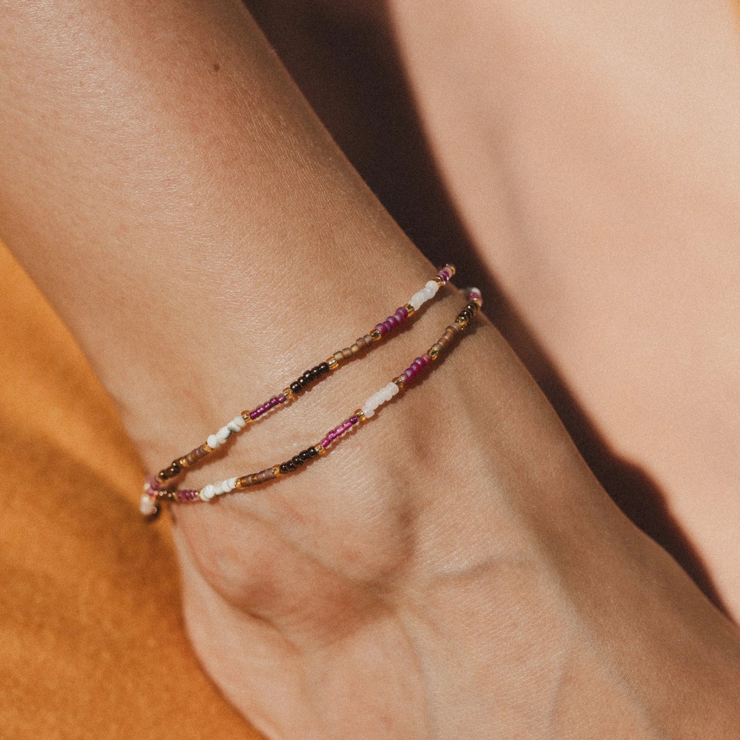 Berkilau Warm Tone Beaded Anklet for Stylish Wear