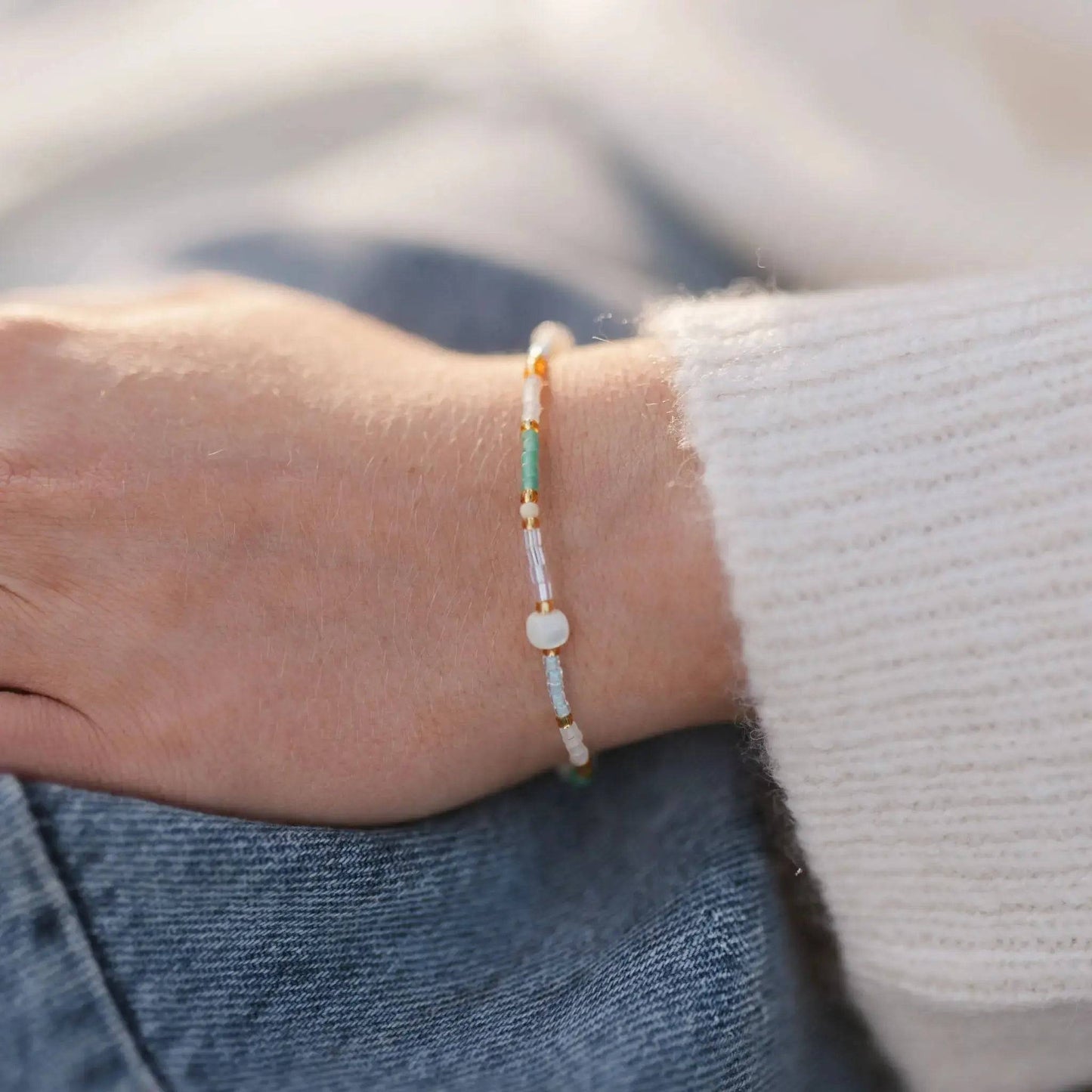 Adjustable Beaded Bracelet with Glass Seed Beads