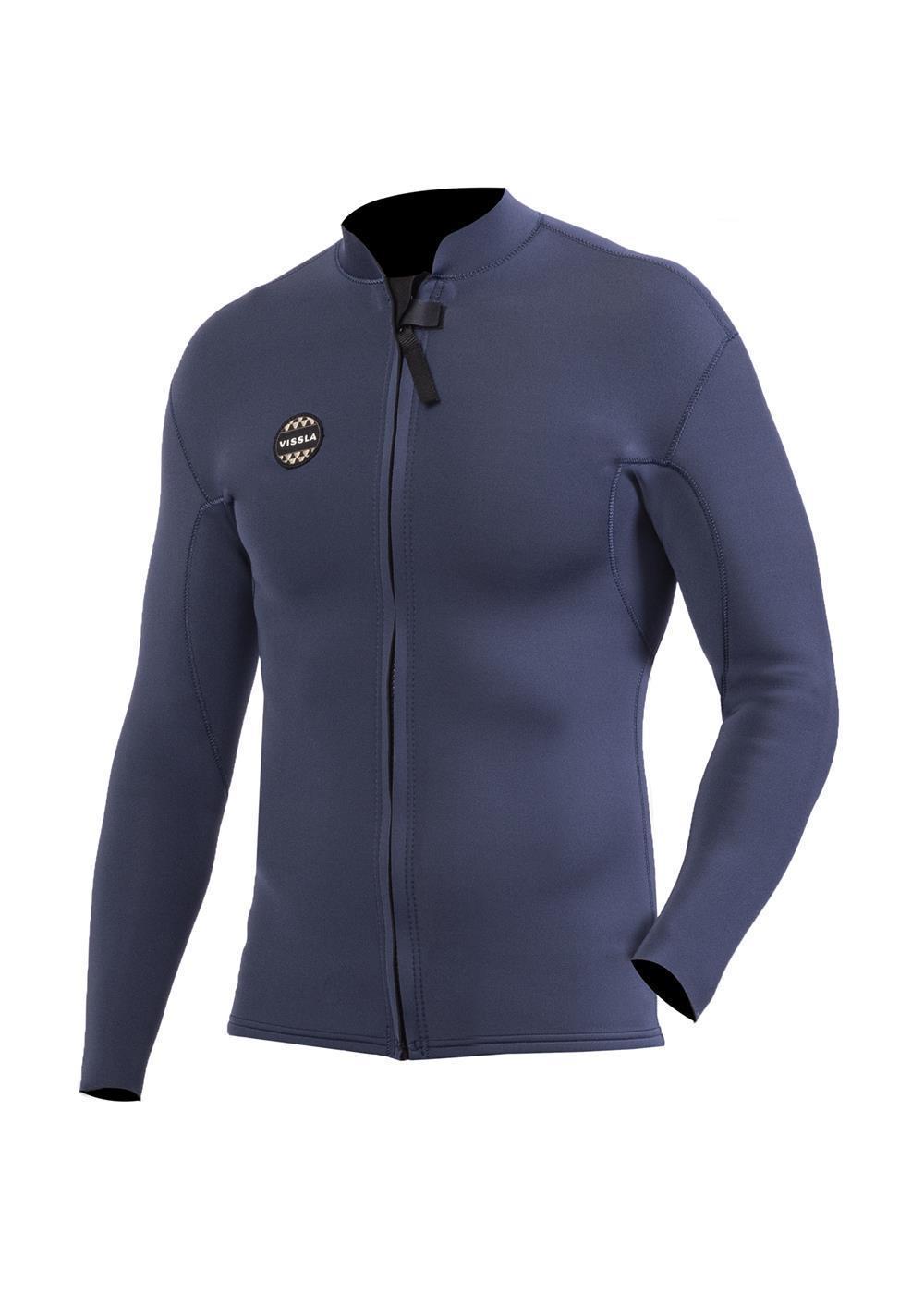 Vissla Solid Sets 2mm front zip wetsuit jacket in brown, full front view.