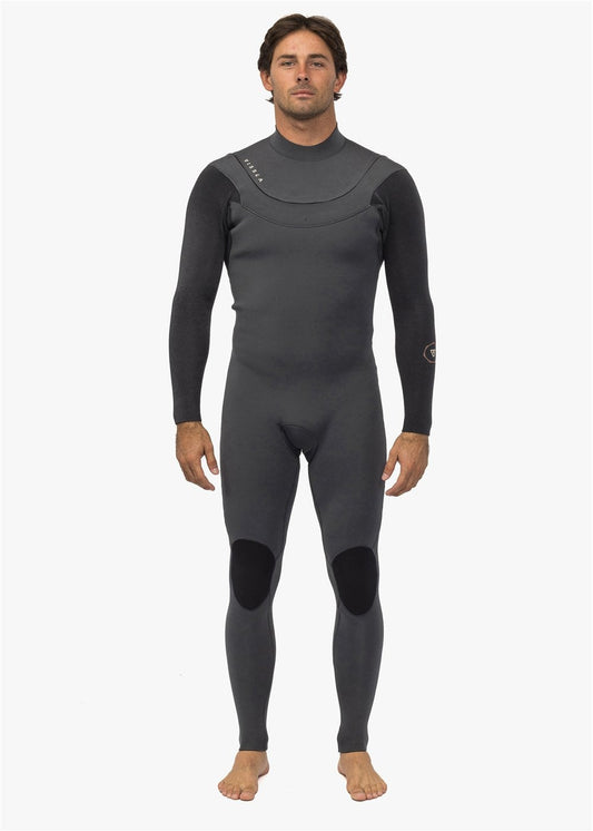 Vissla New Seas 3-2 V-Zip Wetsuit in gray, full-body front view.