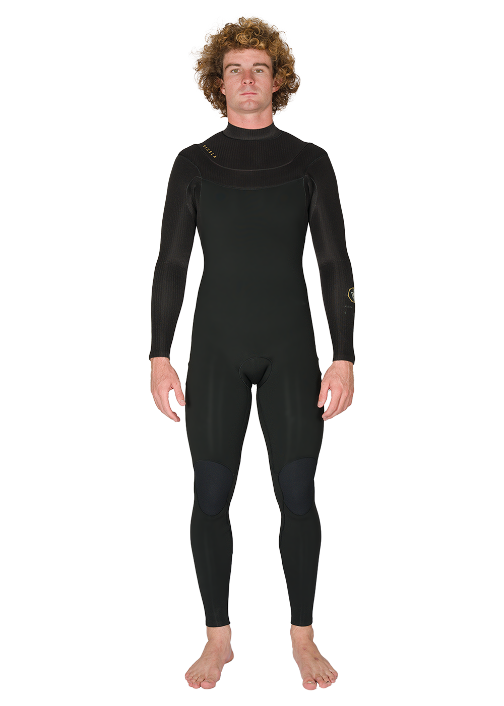 Vissla New Seas 3-2 V-Zip Wetsuit in gray, full-body front view.