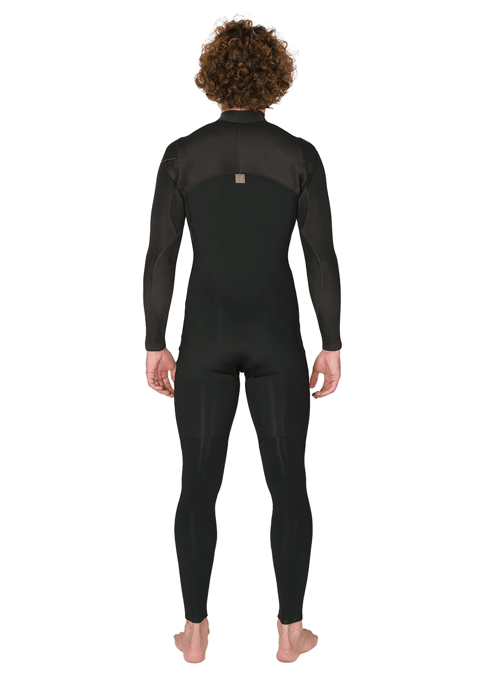Vissla New Seas 5-4 U-Zip Wetsuit in black, full back view.