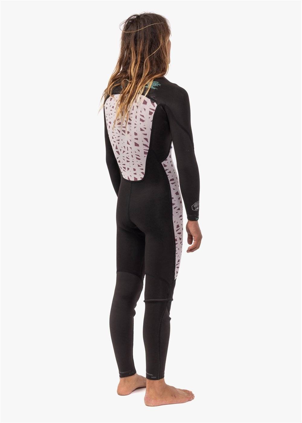 Rear angled view of Vissla 7 Seas 3-2 Full Suit with interior lining exposed.