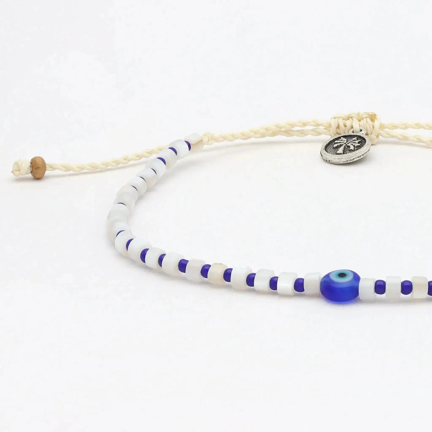 Candidasa Evil Eye Anklet with Blue Glass Beads