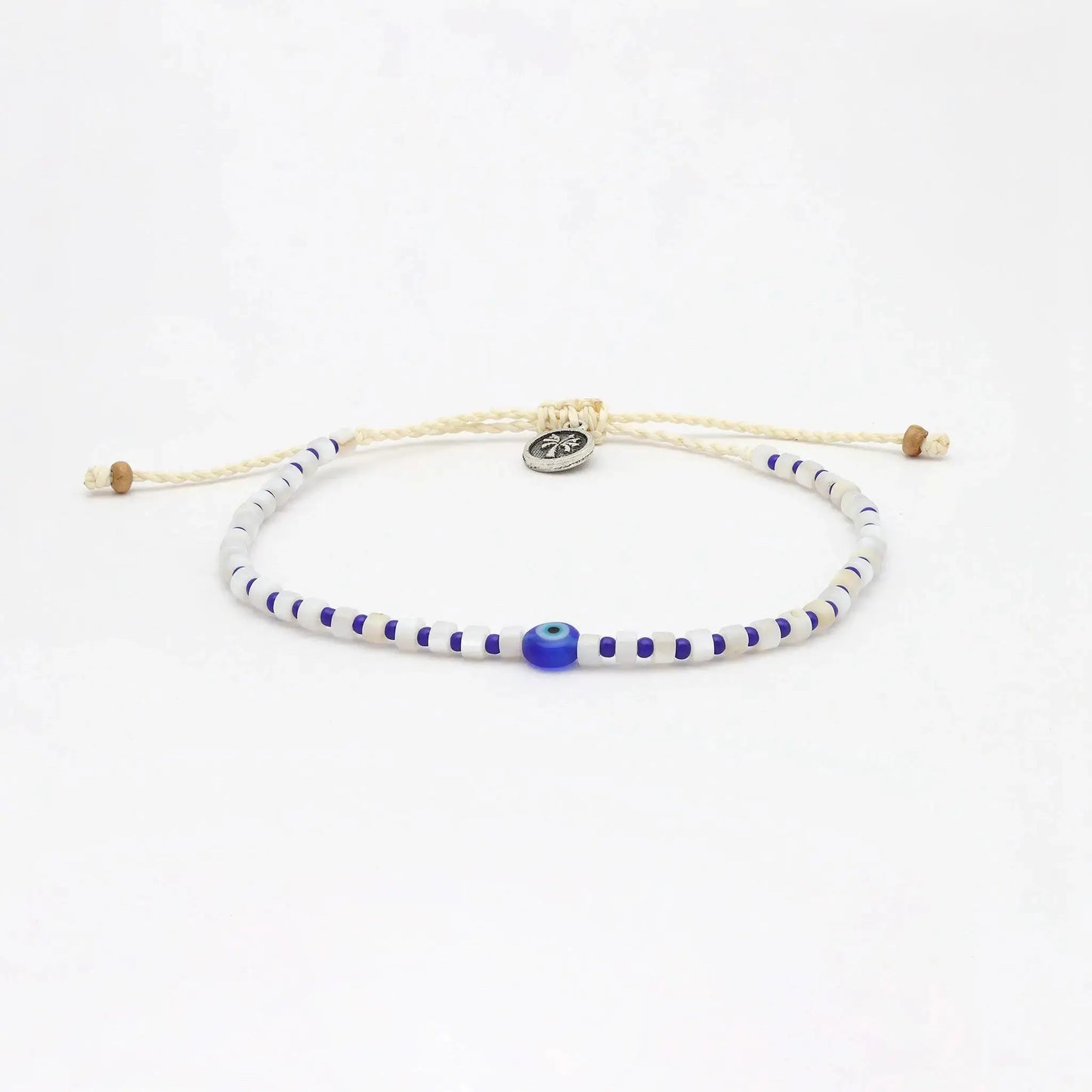 Candidasa Evil Eye Anklet with Blue Glass Beads