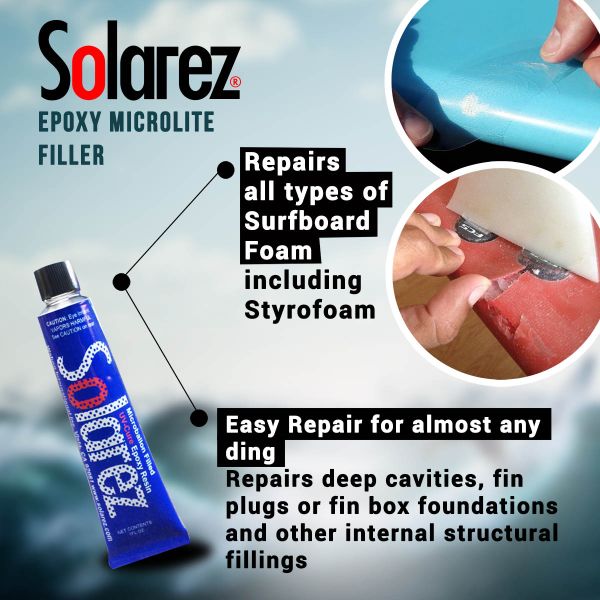 Solarez Epoxy Microlite Filler repairing surfboard foam and structural dings.