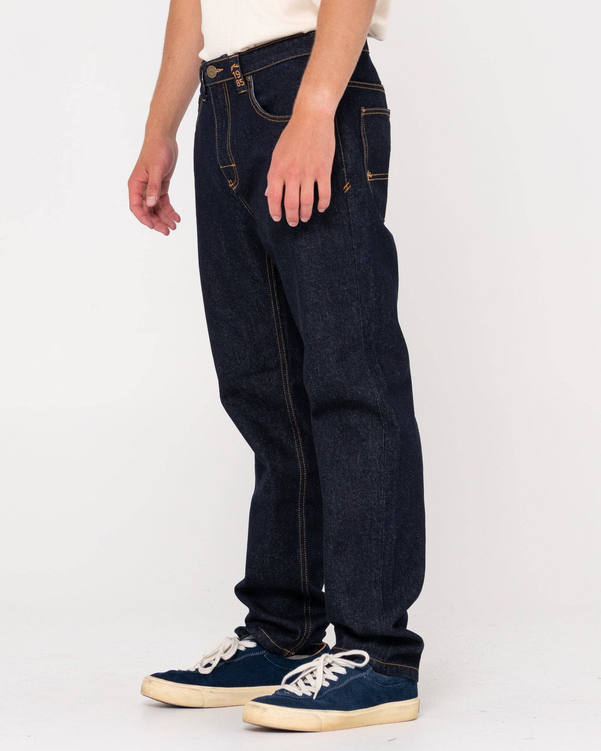 Side view of Rusty Steven Straight Fit Jean highlighting straight-leg design.