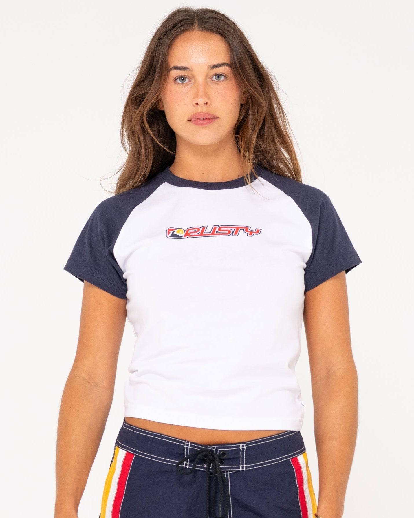 Rusty Archived Raglan Short Sleeve Skimmer Tee