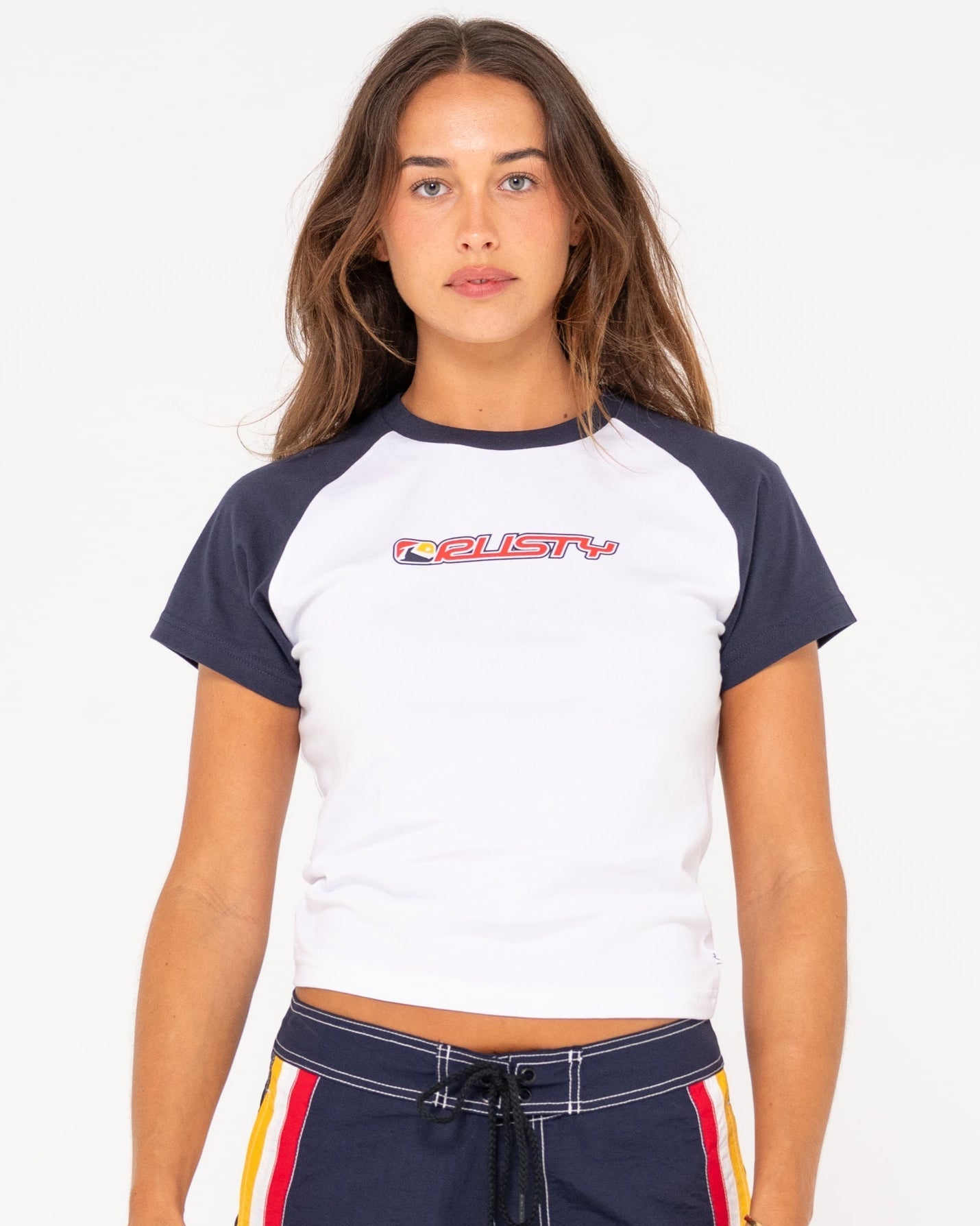 Rusty Archived Raglan Short Sleeve Skimmer Tee