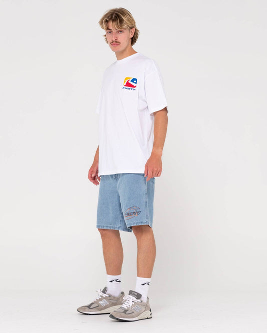 Rusty Phenom short sleeve tee in white, relaxed fit with chest logo print.