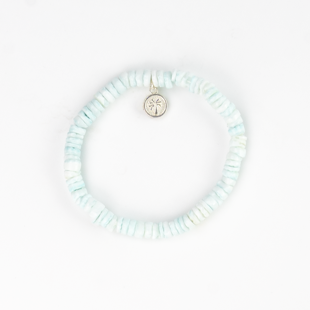 Pineapple island Shell Bracelet SH-110 with light blue beads and charm.