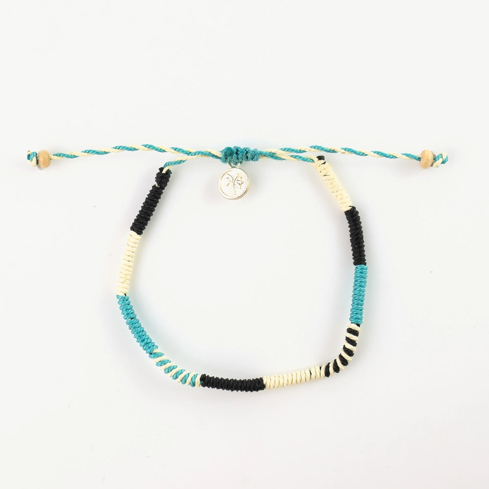 Pineapple Island Rapture Woven Bracelet with teal, black, and cream design.