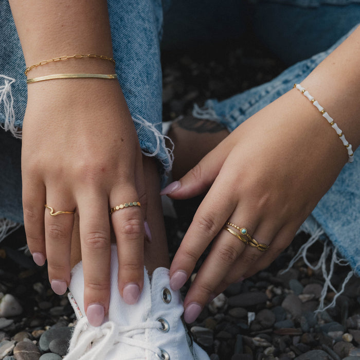 Pineapple island turquoise stone double ring