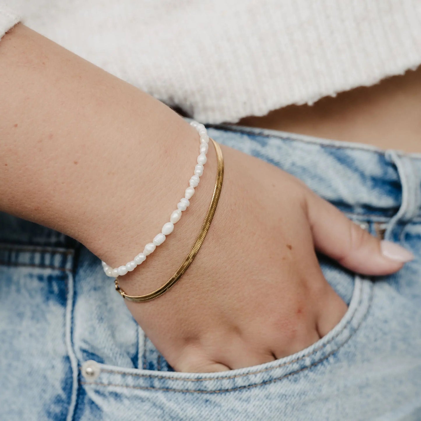 Pearl and Gold Bracelet Set