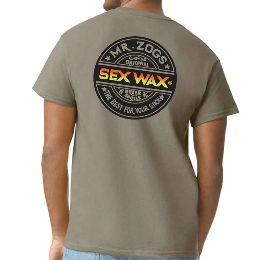 Back view of the Sexwax Word Fade Tee in green, featuring bold logo design.