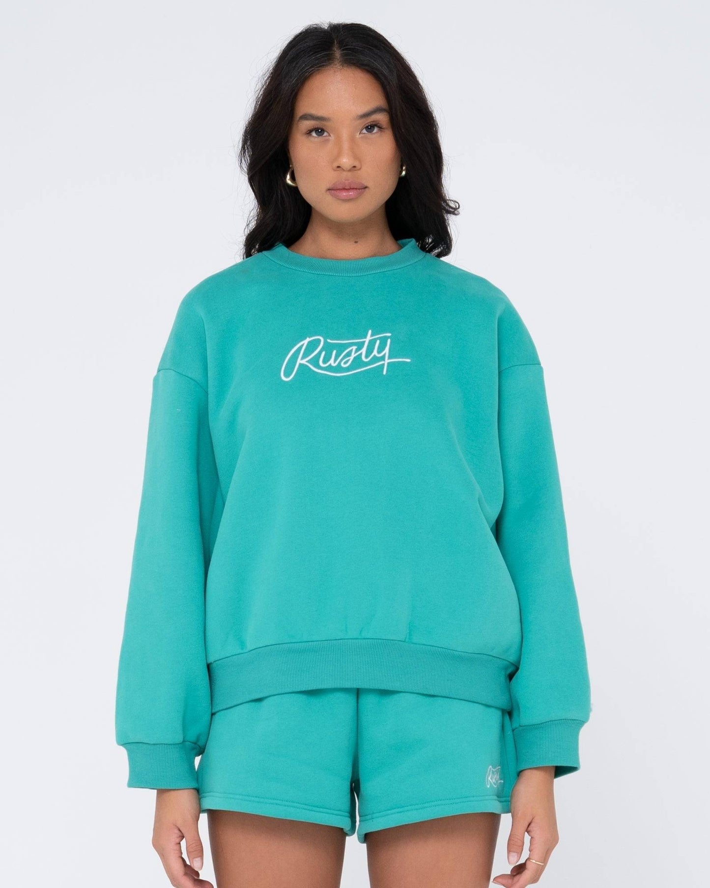RUSTY SCRIPT OVERSIZE CREW NECK FLEECE