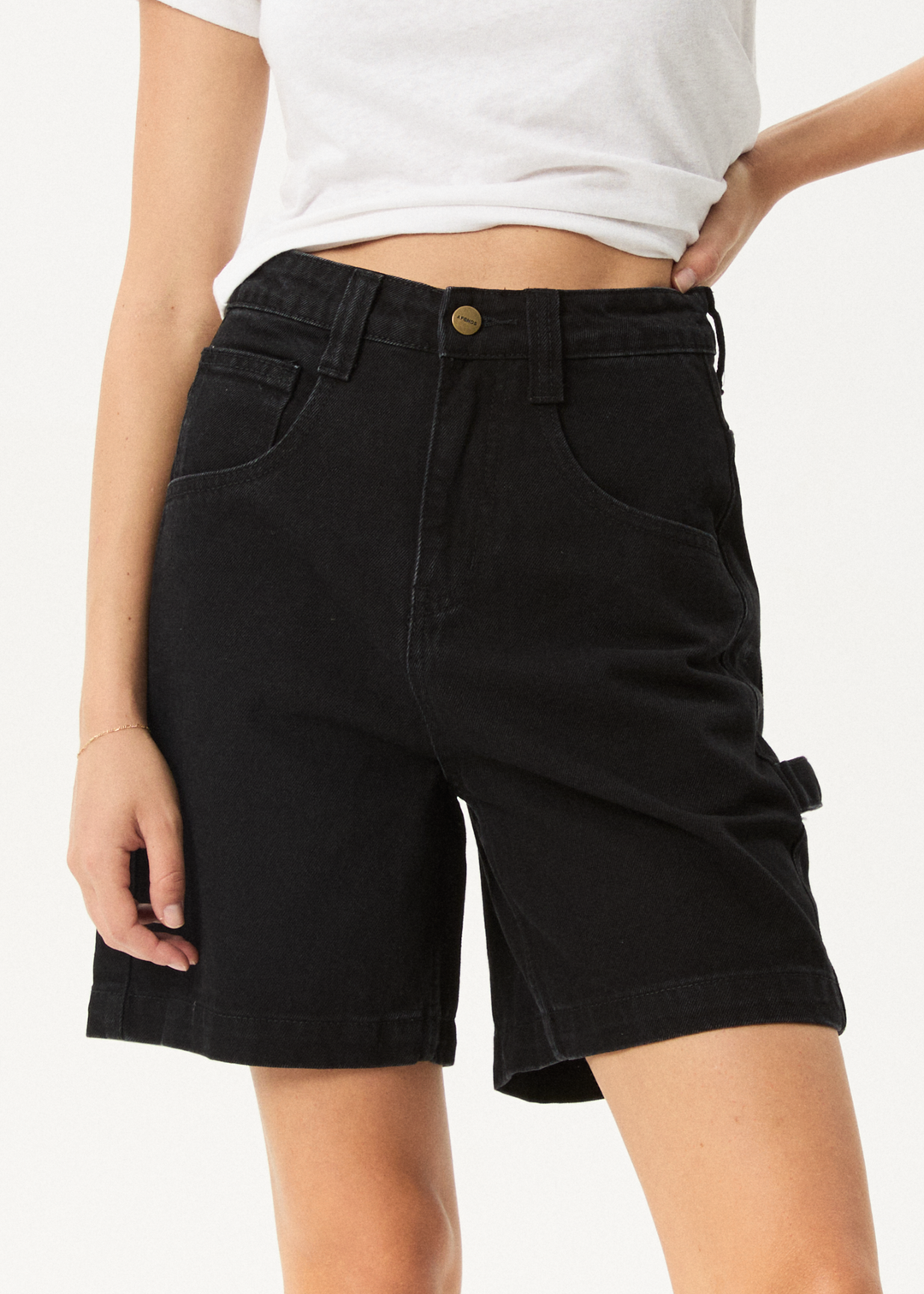 Afends Emilie- Denim Workwear Short - washed black