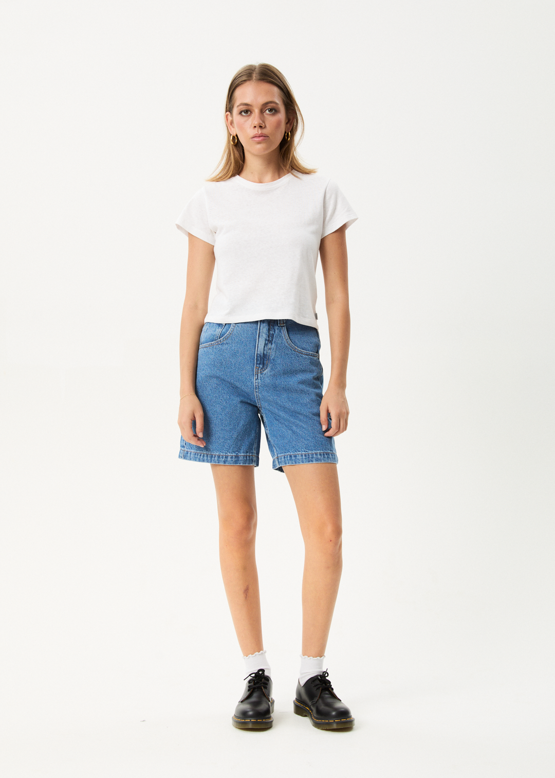 Afends Emilie- Denim Workwear Short - worn blue