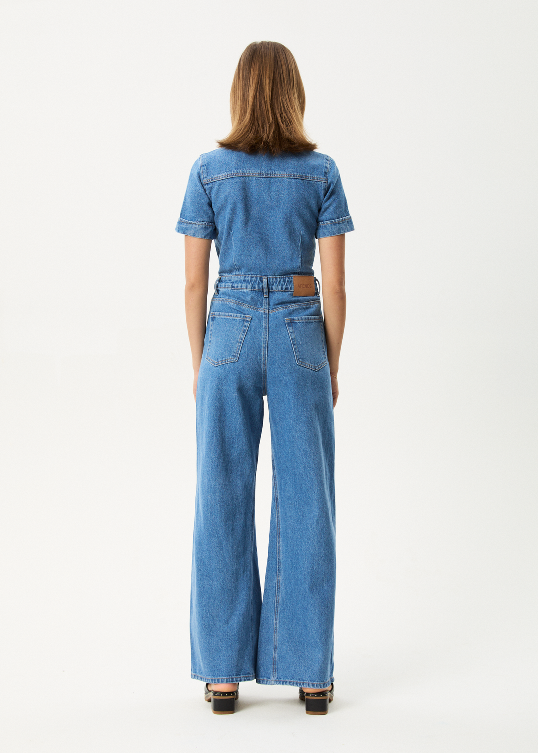 Afends Miami- Denim Flared Jumpsuit - worn blue