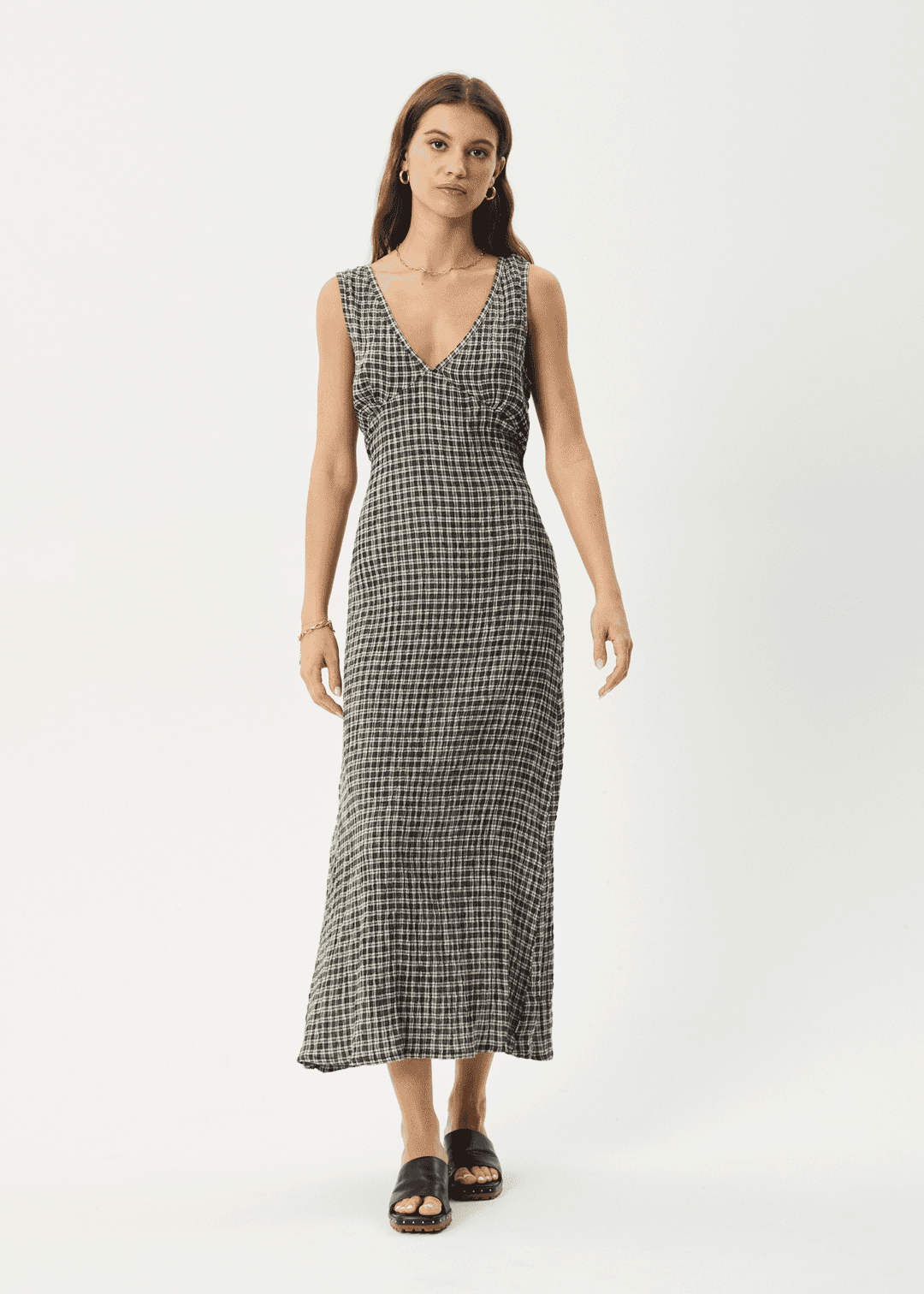 AFENDS Asta Seersucker Maxi Dress - Steel Check