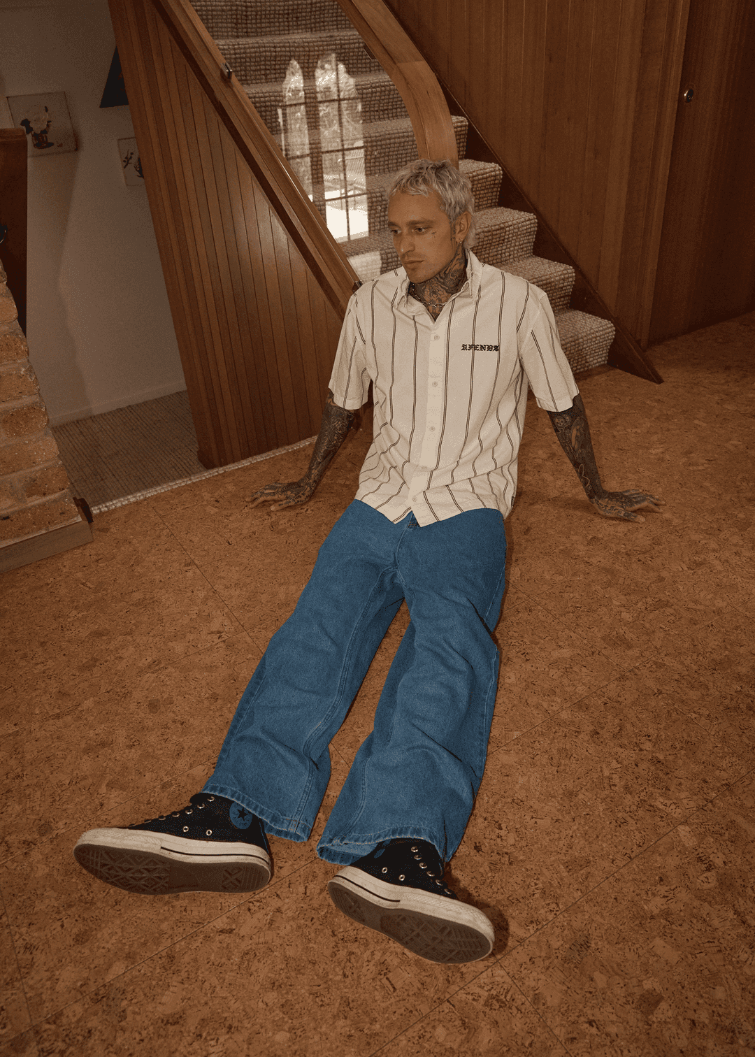 AFENDS Fineline Short Sleeve Shirt - Limestone