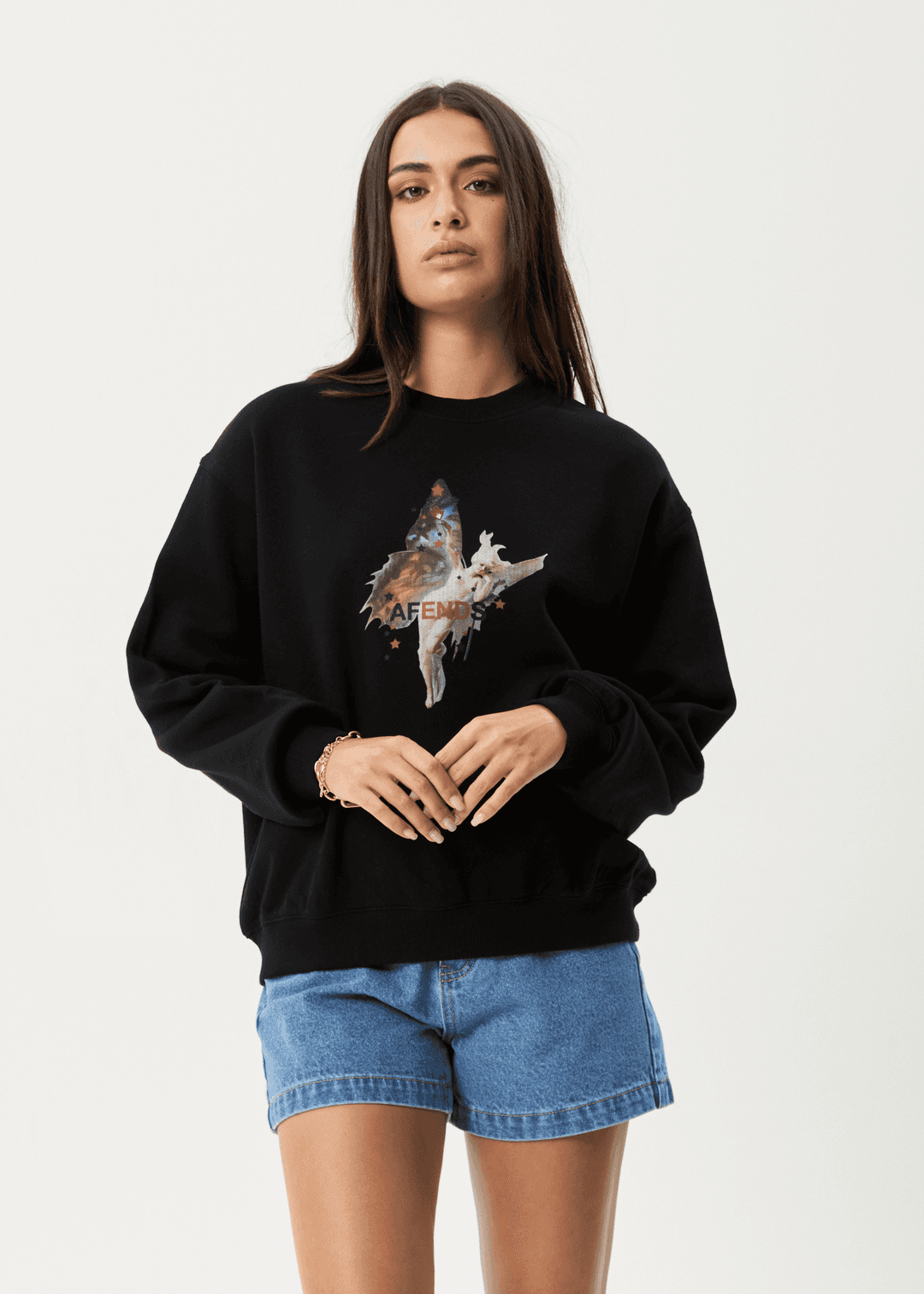 AFENDS Pixie Recyled Crew Neck Jumper - Black