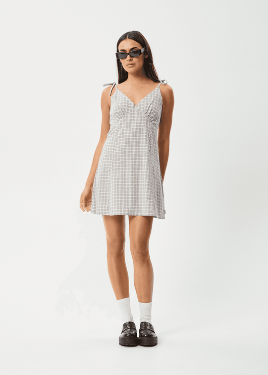 AFENDS Drew Seersucker Mini Dress - Taupe Check